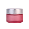 1oz Frosted pink cosmetic jar glass cream jar container with silver lid